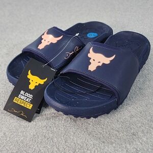 Under Armour Project Rock 3 Slides Unisex Adult‎ M10 W11.5 Blue Slip-On Sandal